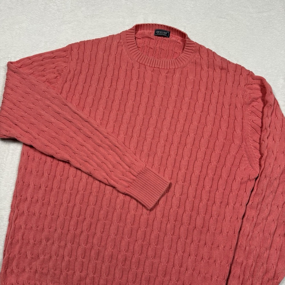 Breuer Sweater Mens 54‎ Pink Made in Italy Sealand Cotton Cable Knit